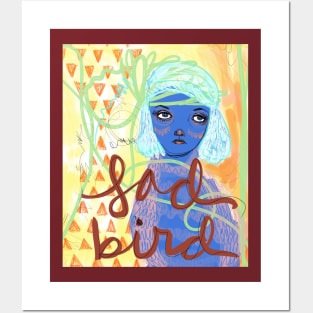 Sad Bird Girl: Artistic Fantasy Drawing Portrait Posters and Art